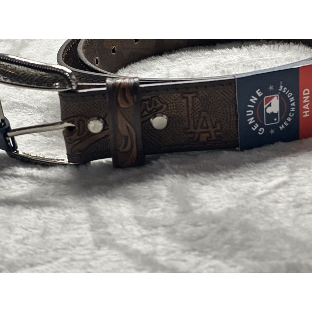 Los Angeles Dodgers genuine leather belt with an engraved silver buckle